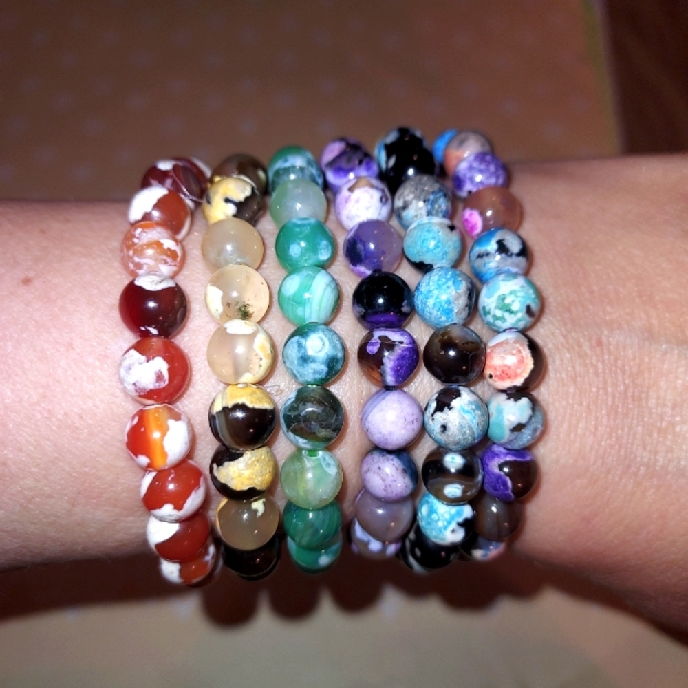 Multicolor Orca Agate Natural Round Beaded Stretch Bracelets